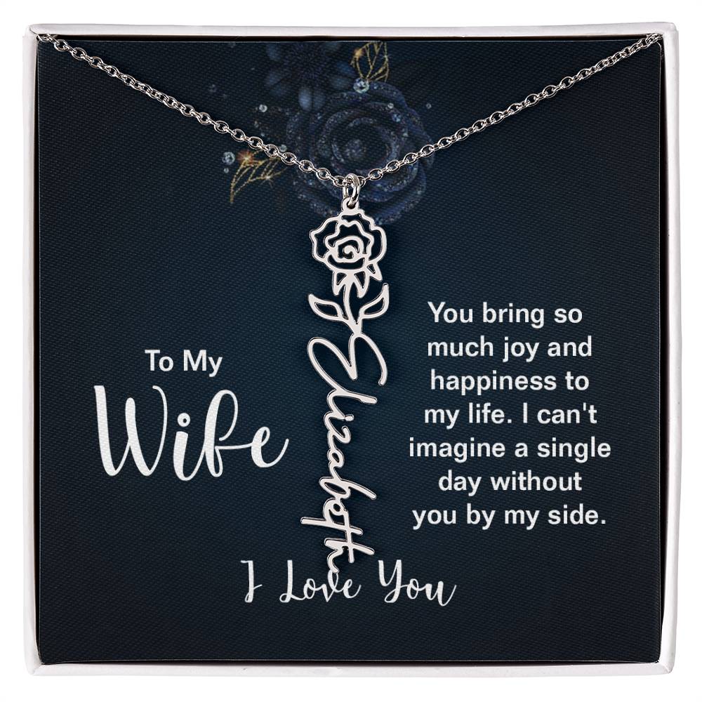 To My Wife- You Bring So Much Joy -Flower Name Necklace - Joy & Gems